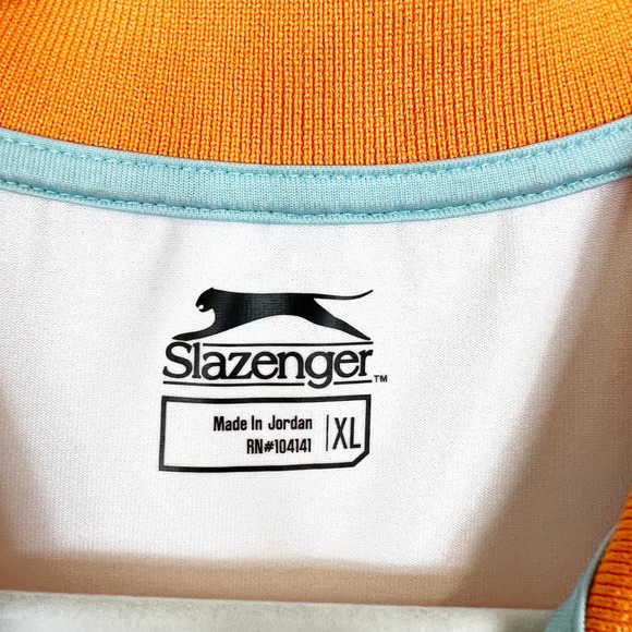 Slazenger Men's Short Sleeve Polo Golf Shirt Orange & White Stripe Size XL - Picture 10 of 11